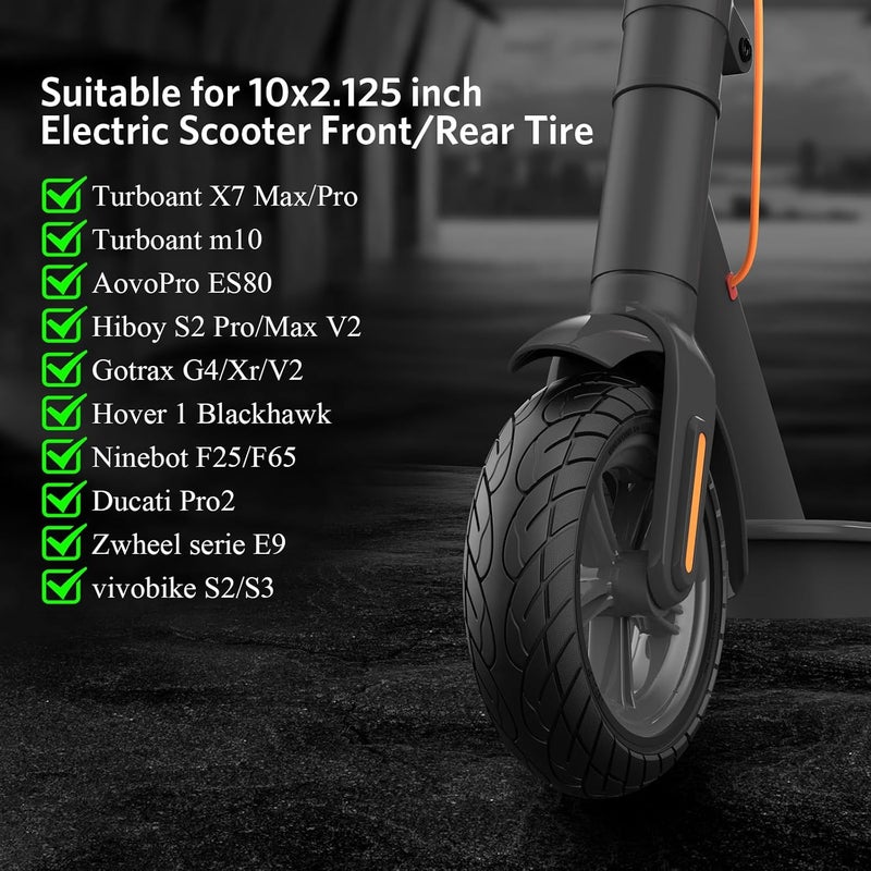Cooryda 10x2.125 Scooter Tire, 10 inch Solid Rubber Tires Tubeless Front or Rear Replacement 10x2.125 Solid Electric Scooter Tire for Gotrax G4 Xr V2 Ninebot F25 F65 Hiboy S2 Pro 2pc Black - Image 2